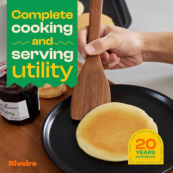 Riveira Teak Wooden Cooking Utensils Set of 3 Natural Teak Wooden Spoons & Spatula, Non-Toxic, Heat-Resistant, Scratch-Free for Non-Stick Cookware