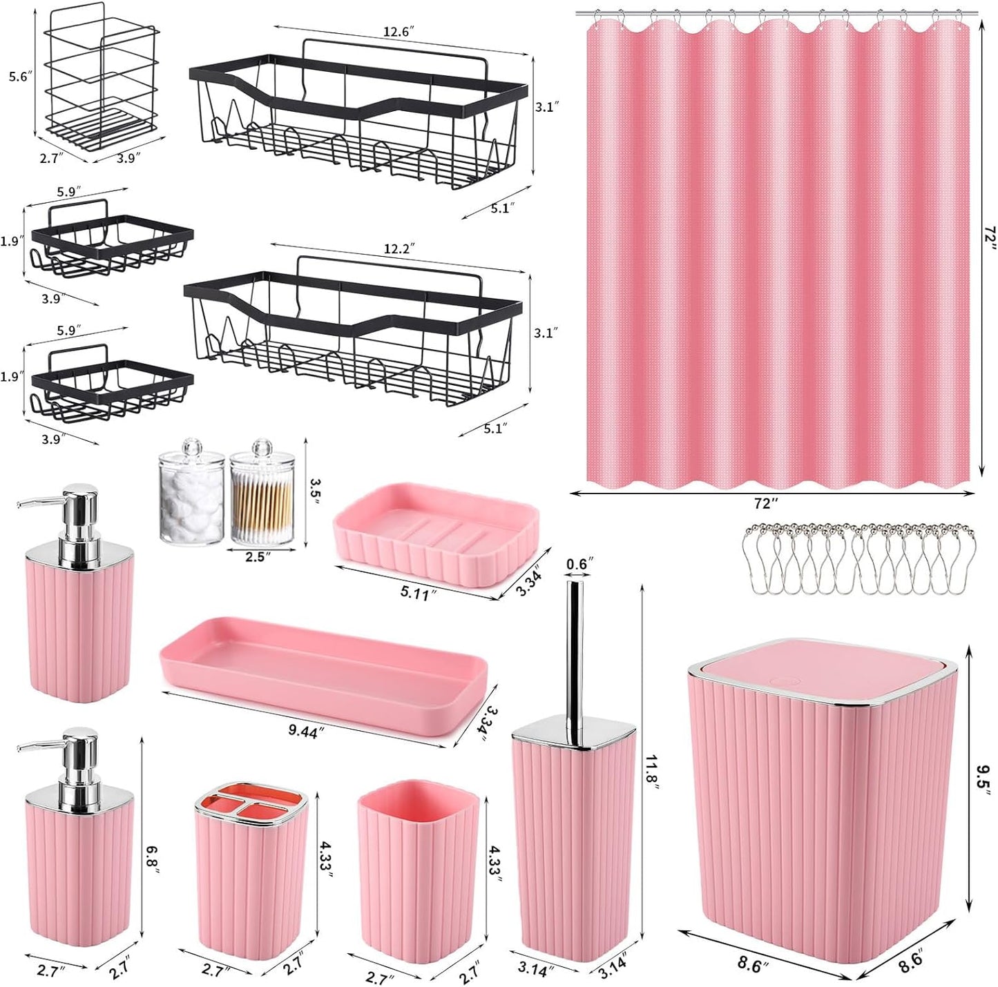 28PC Bathroom Set - Gorgeous Pink Bathroom Set, Bathroom Accessory Set, Pink Shower Curtain Set with 5PC Shower Caddies