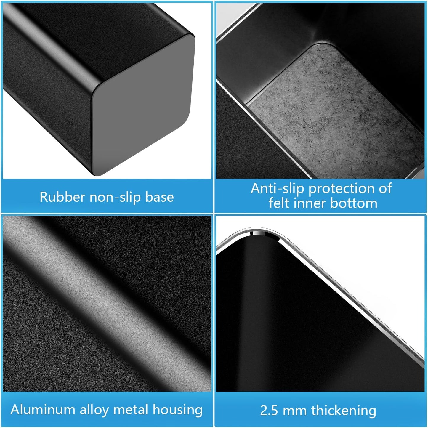 Pen holder,square pen cup, Metal pen pencil holder, desktop pencil cup stationery organization office desktop accessories, suitable for office, school, home and stationery supplies. (Black)