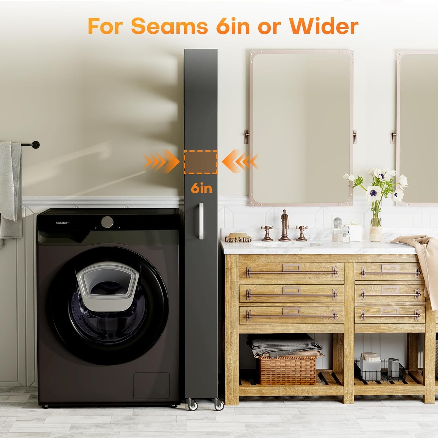 Slim Storage Cart, Lightweight 6 Tier Metal Rolling Utility Kitchen Cart on Weeels, Mobile Storage Shelving Unit Organizer for Bathroom Laundry Office Narrow Places (Black, 6" D)