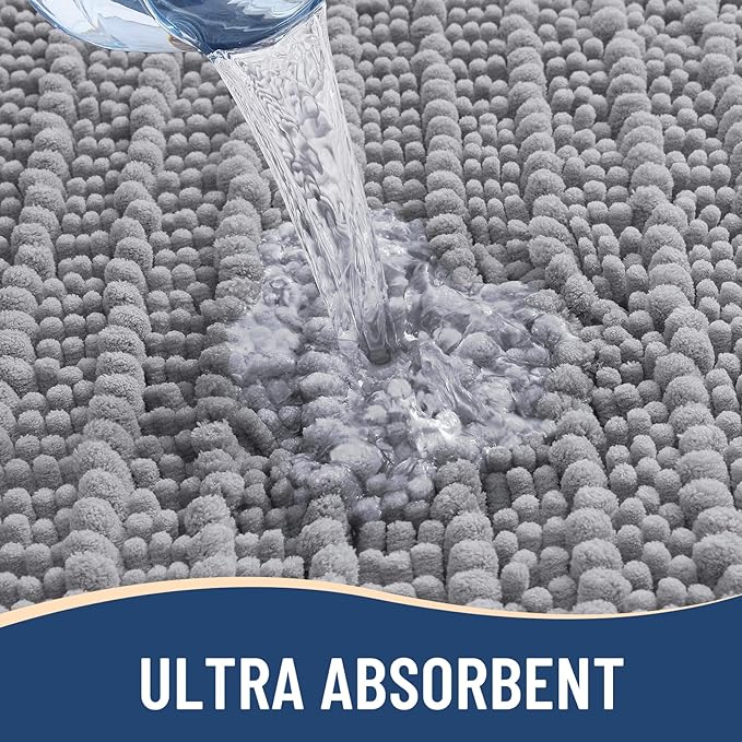 Arotive Luxury Chenille Bathroom Rug Mat, Extra Soft Thick Absorbent Shaggy Bath Rugs, Non-Slip Machine Wash Dry, Plush Bath Mats for Bathroom, Shower and Tub, 44x32, Grey