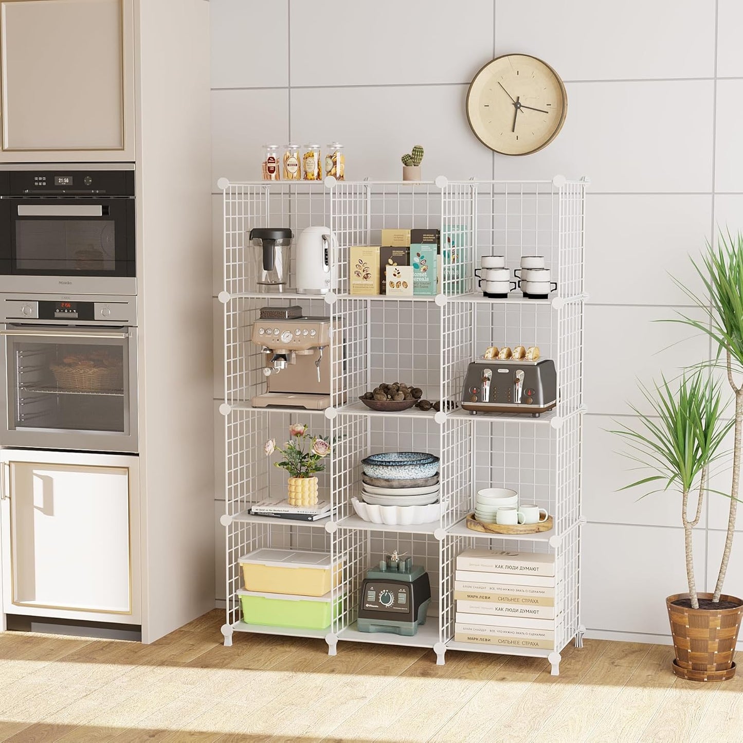 12-Cube Storage Organizer, Metal Wire Cube Shelving Unit, 11.8" L x 11.8" W x 11.8" H, Modular Grid Bookshelf for Closet, Bedroom, Office, White ATTJL12W