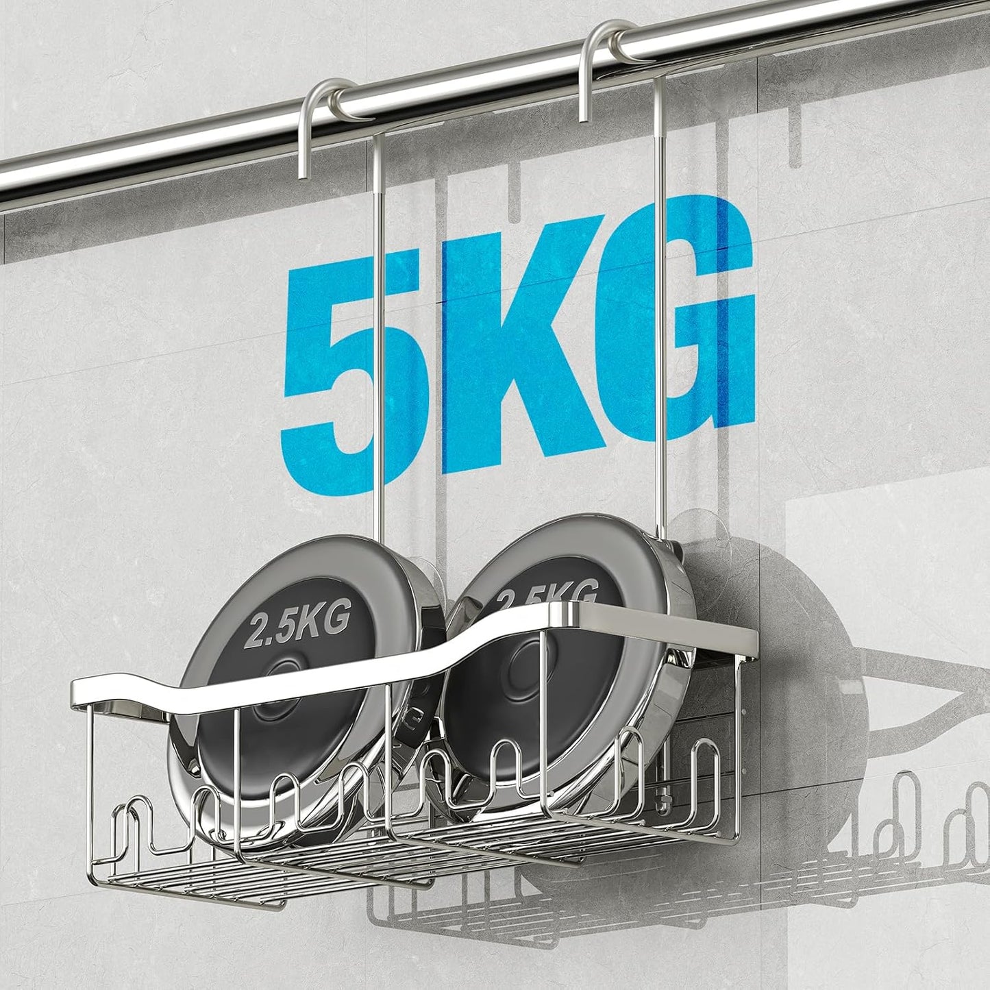 BYT Shower Caddy Hanging, Shower Organizer Hanging for Bathroom, Shower Basket with Hooks, Shower Storage, Shelf, Rack No Drilling for Faucet or Cross Bar (Silver)