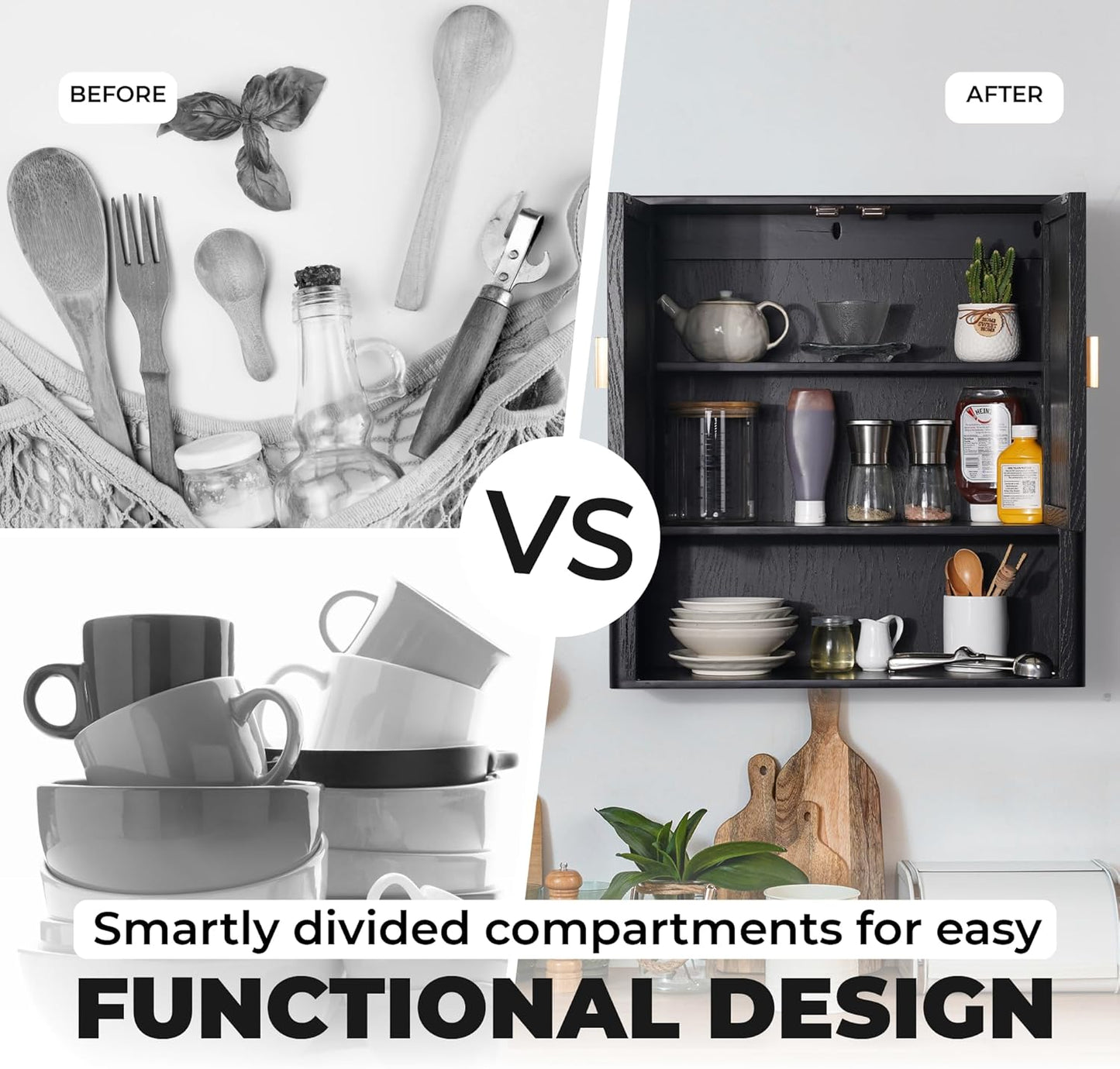 Bathroom Storage Cabinet – Pre-Assembled Wall-Mounted Medicine Cabinet with 2 Doors and Fixed Shelf, Over-The-Toilet Floating Organizer for Bathroom, Living Room, Kitchen, Laundry (Black)