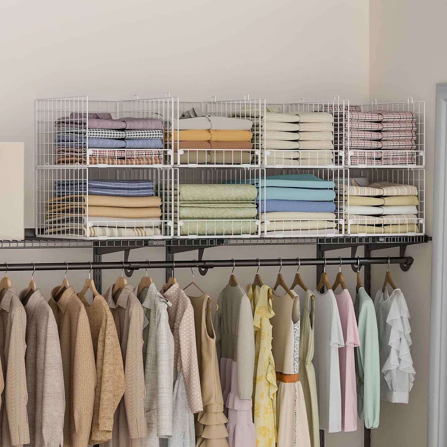 Stackable Closet Organizers and Storage - 4-Tier Stackable Storage Bins, Foldable Closet Shelf Organizer Basket, Clothes Organizers and Storage Shelves for Closet Organizer System(15.7"x11.8"x34.64")