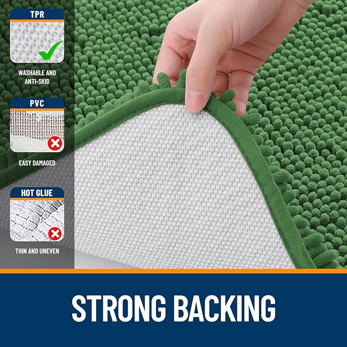 OLANLY Bathroom Rugs 47x17, Extra Soft Absorbent Chenille Bath Rugs, Rubber Backing Quick Dry, Machine Washable Bath Mats for Bathroom Floor, Tub and Shower, Home Decor Accessories, Olive Green