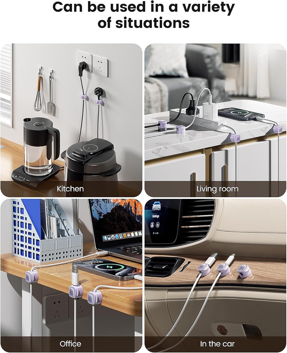 6 Pack Magnetic Cable Clips – Cord Organizer & Holder, Toocki Adhesive Cable Management, Wire Holder for USB Charging Cables, Ideal for Home, Office, Car, Desk, and Nightstand-Purple