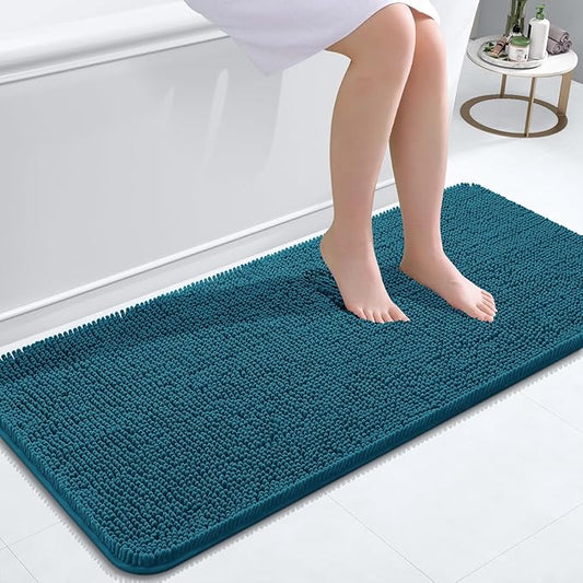 OLANLY Bathroom Rugs 47x20, Extra Soft Absorbent Chenille Bath Rugs, Rubber Backing Quick Dry, Machine Washable Bath Mats for Bathroom Floor, Tub and Shower, Home Decor Accessories, Peacock Blue