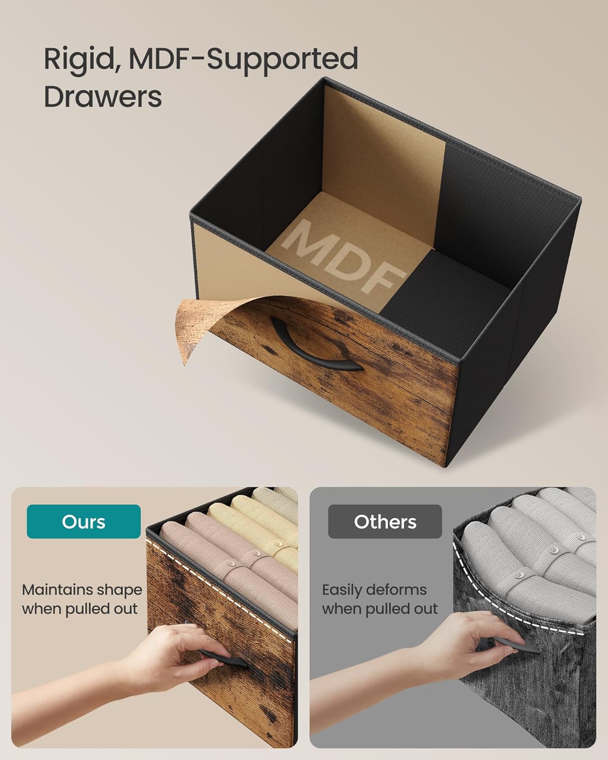 SONGMICS Dresser for Bedroom, Chest of Drawers, Steel, MDF, 10 Non-Woven Fabric Drawers, Storage Organizer Unit, Closet, Entryway, Rustic Brown and Ink Black ULGS125B02S