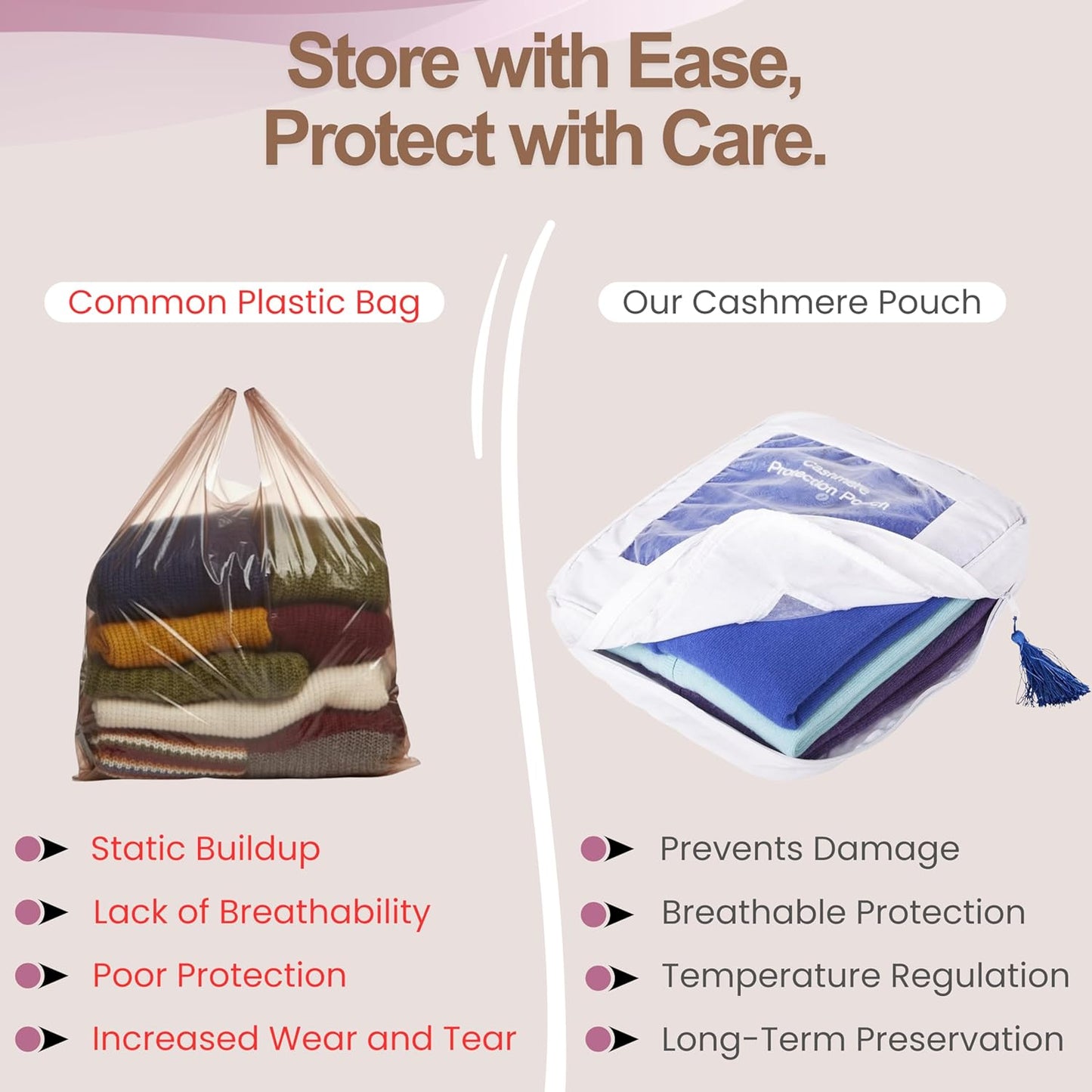 The Cashmere Choice Cashmere Sweater Storage Bags – 100% Cotton Breathable Clothes Protection Bag – XL