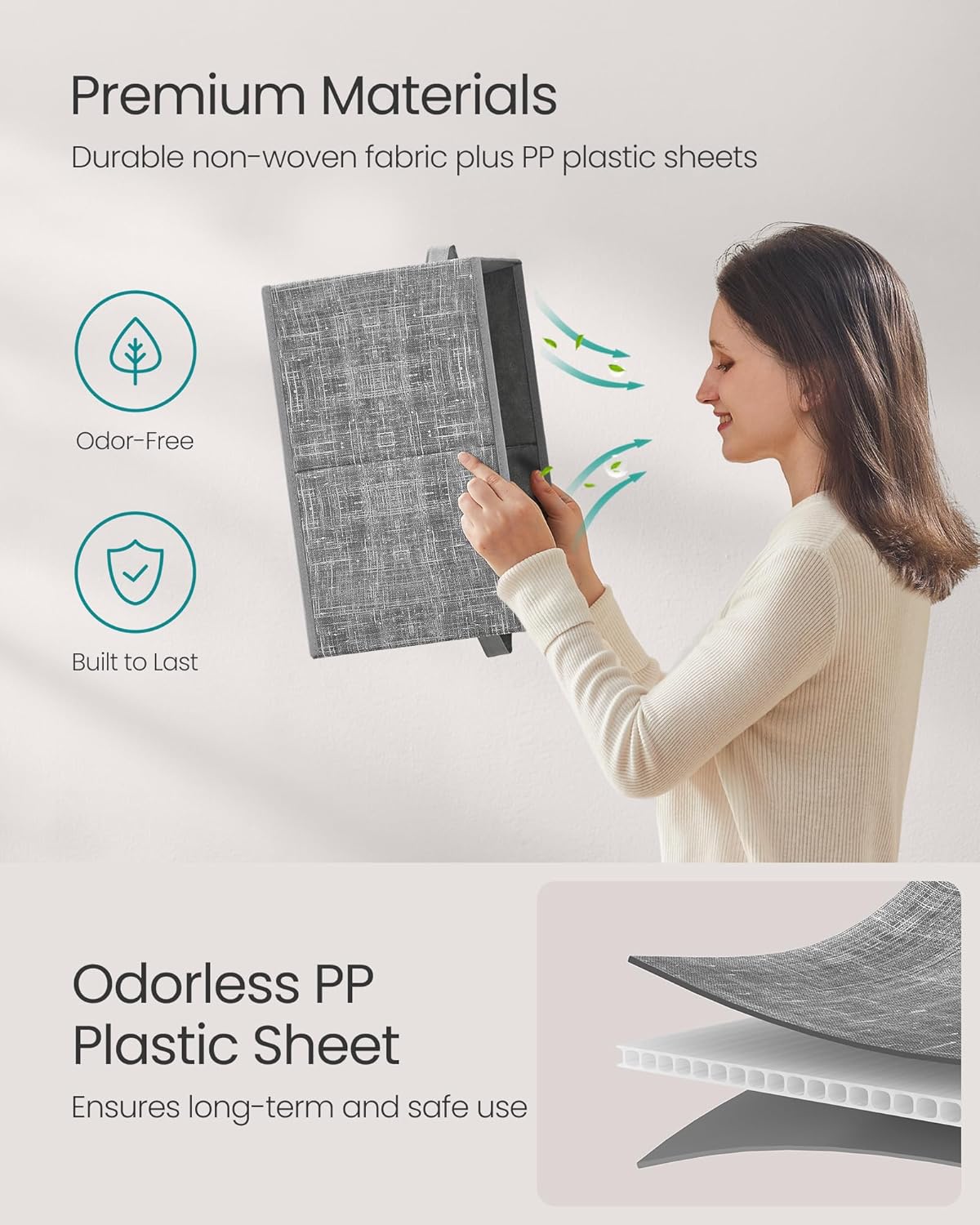 SONGMICS Storage Cubes, 15.7 x 11.8 x 9.5 Inches Non-Woven Fabric Bins with Double Handles, Set of 3, Closet Organizers for Shelves, Foldable, for Clothes, Cattail Gray UROB440G01