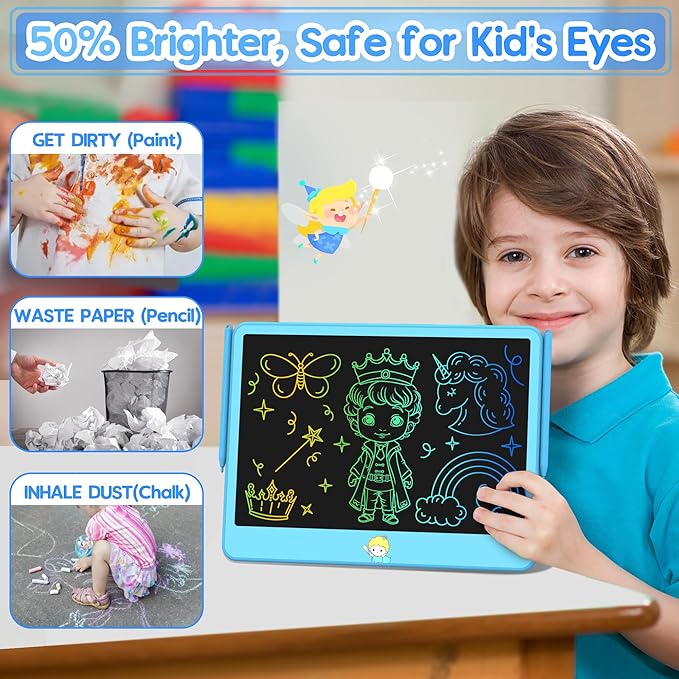 Hockvill LCD Writing Tablet for Kids 12 Inch, Toys for Boys Girls Drawing Pad for 3 4 5 6 7 Year Old Kids Toys, Toddler Erasable Doodle Board Travel Essentials, Children’s Day Gift - Blue