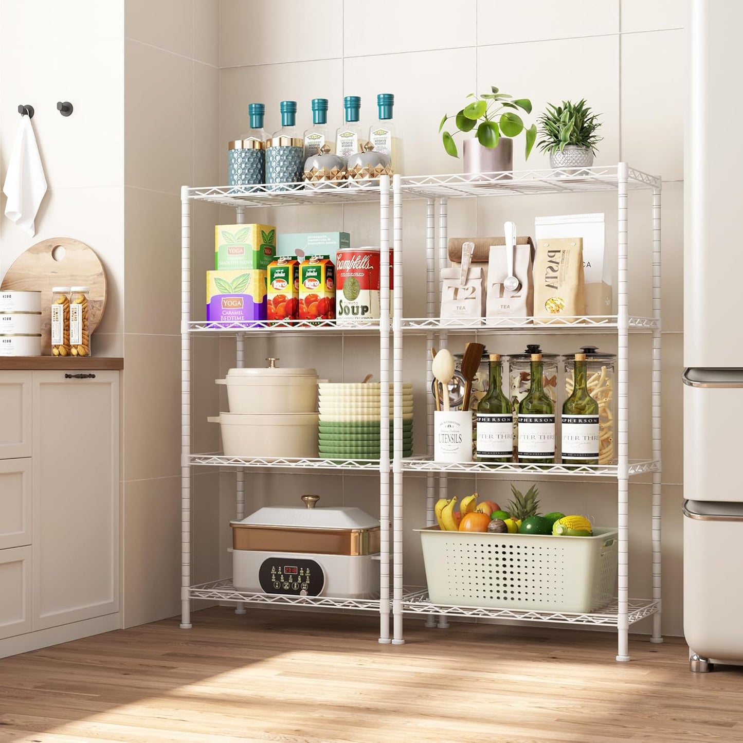 HOMEFORT 4-Shelving Unit, Adjustable Wire Shelving, Metal Wire Shelf Rack Organizer for Kitchen, Pantry, Closet, Bathroom, Laundry, White,21" W x 11" D x 41" H