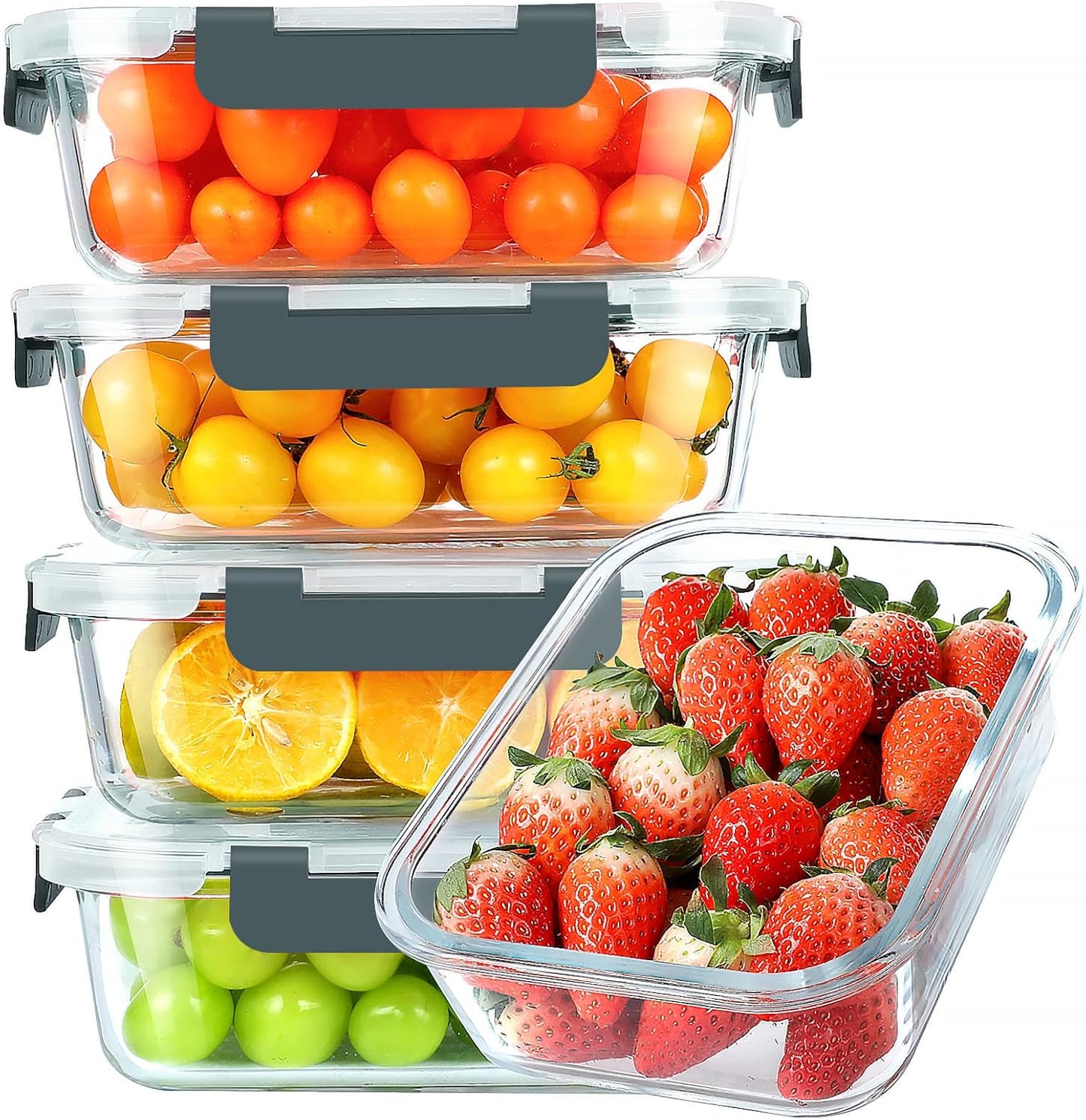 KOMUEE 30 oz 5 Pack Glass Meal Prep Containers, Glass Storage Containers with Lids - Dishwahser, Microwave, Oven and Freezer Safe