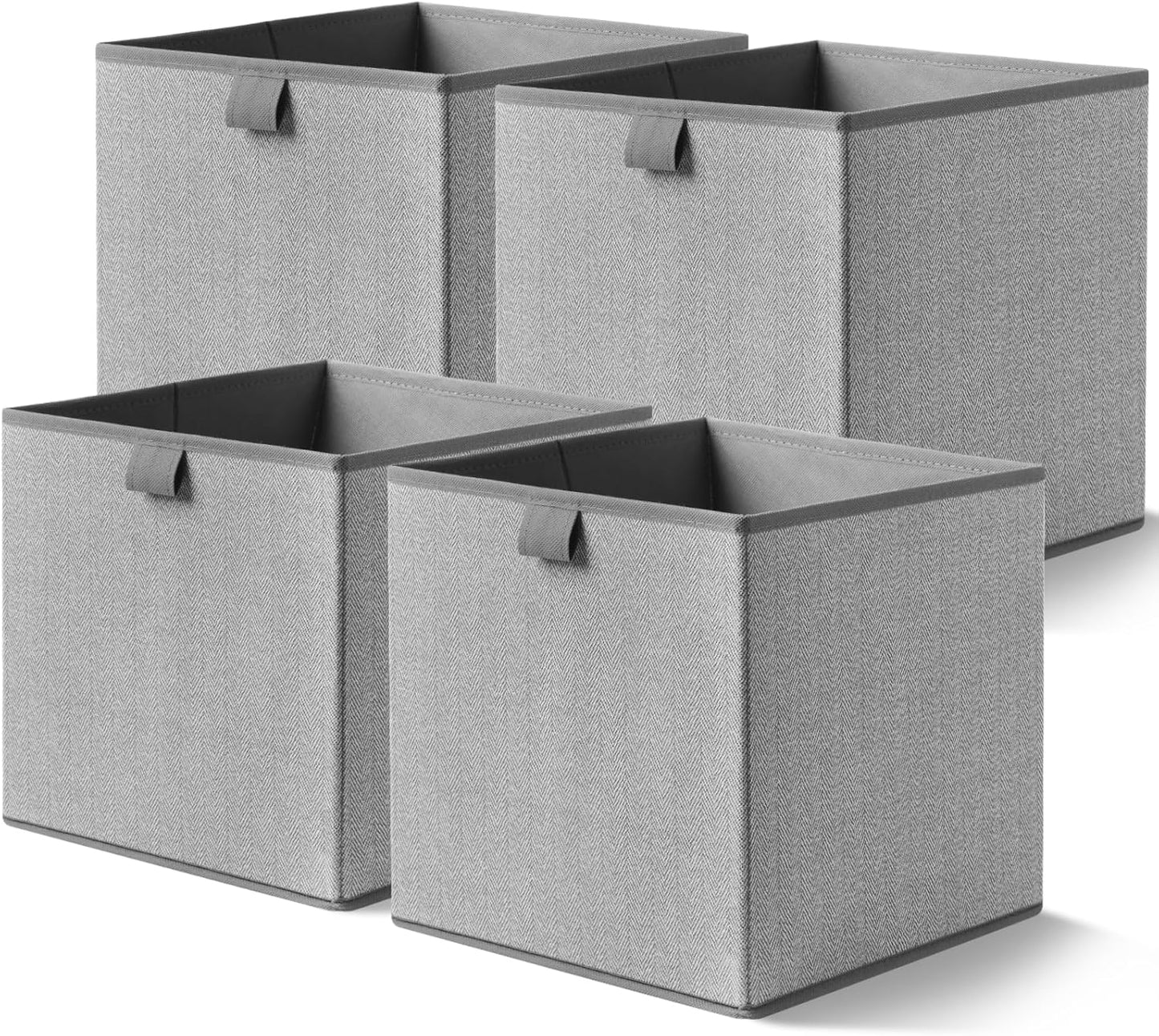 Storage Baskets, 11.8-Inch Woven Fabric Bins, Storage Cubes with Reinforced Handles, Organizer Bins for Closet Shelves, Foldable, for Toys, Clothes, Natural Beige (4PCS/Grey-11.8*11.8*11.8inch)
