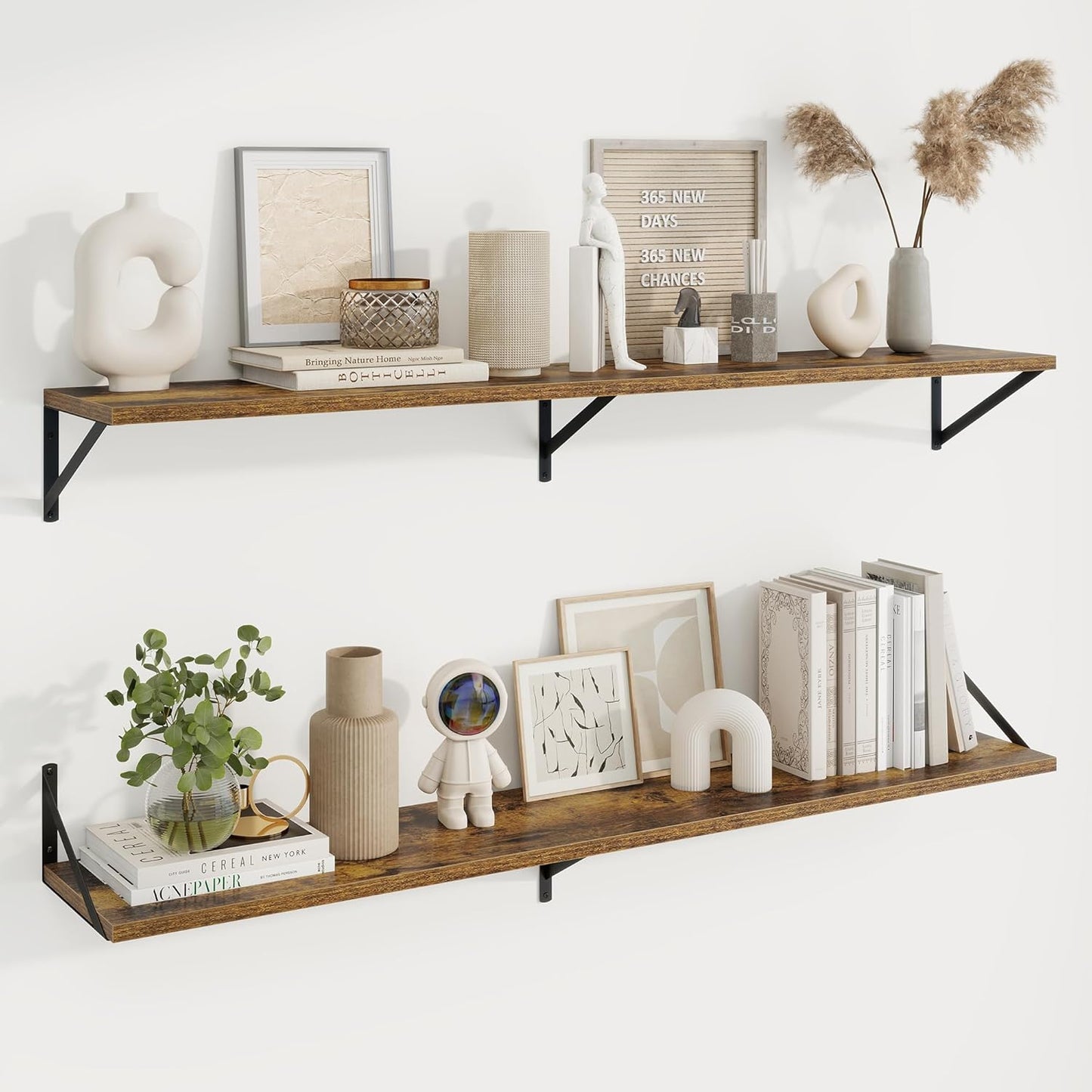 Axeman Deep Floating Shelves for Wall - 55 Inch Wide x 10 Inch Deep Rustic Floating Shelves Set of 2 - Wide Wall Shelves for Living Room Bathroom Bedroom