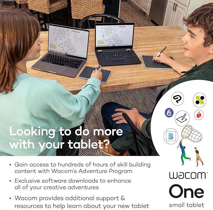 Wacom One Bluetooth Drawing Tablet, Small 7.4" x 5.5" Compact Graphics Tablet, Entry-Level Creative Design Pad with Creative Software for Chromebook, Mac, Windows PC, Android