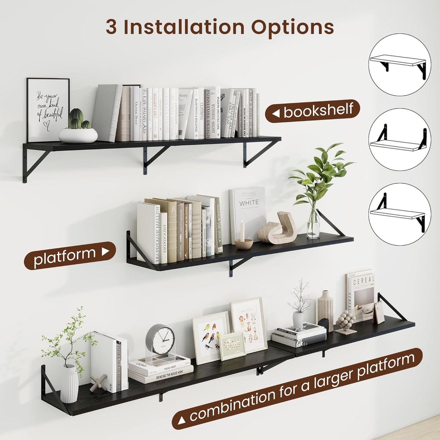 Axeman Black Floating Shelves for Wall - 48 Inch Wide x 10 Inch Deep Floating Shelves Set of 2 -Black Wide Wall Shelves for Living Room Bathroom Bedroom