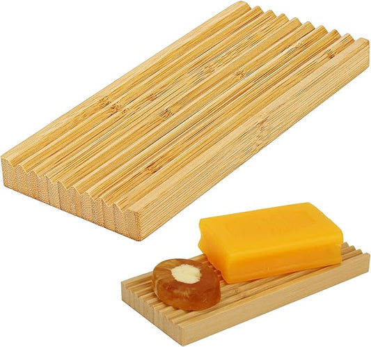 Bamboo Soap Dish Holder - Soap Saver - Natural Bamboo Wood Soap Dish with Drain Tray for Shower Bathroom Bathtub Kitchen Extend Soap Life (1)