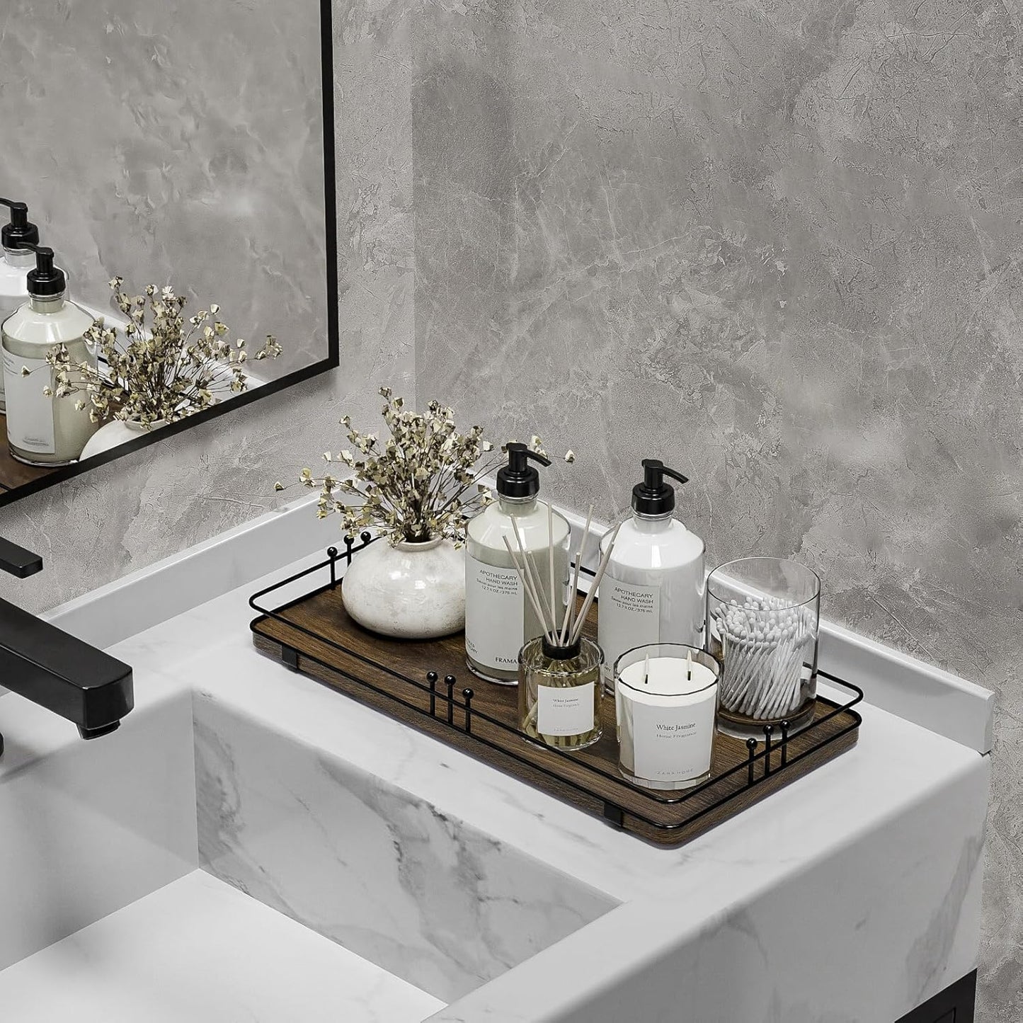 Toilet Paper Basket, Bathroom Basket for Counter Toiletries Towel Decor, Toilet Tank Tray, Guest Back of Toilet Organizer Storage, Vanity Tray for Perfume Makeup, Kitchen 13”x6.5” Brown-Black