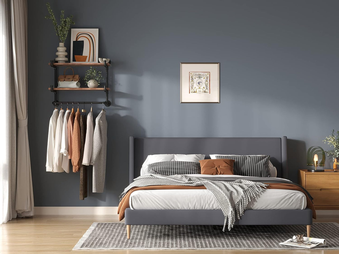 30in Industrial Pipe Clothing Rack,2-Tier Wall Mounted Clothes Rack, Pipe Clothing Rack with Shelf, Wall Hangers for Clothes, for Bedroom, Laundry, Living Room, Retail Store