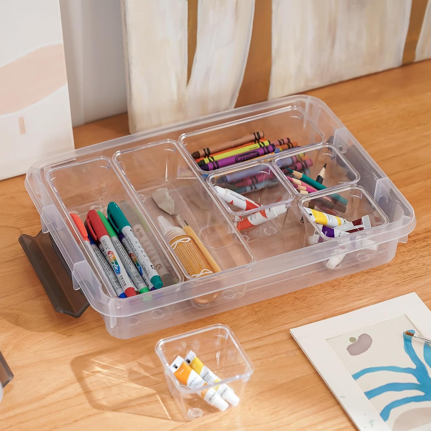 Citylife 2PCS Plastic Storage Bins, Stackable Portable Project Case Clear File Box, Versatile Craft Storage for Office, Kitchen, Bathroom and School Supplies, A4 Paper