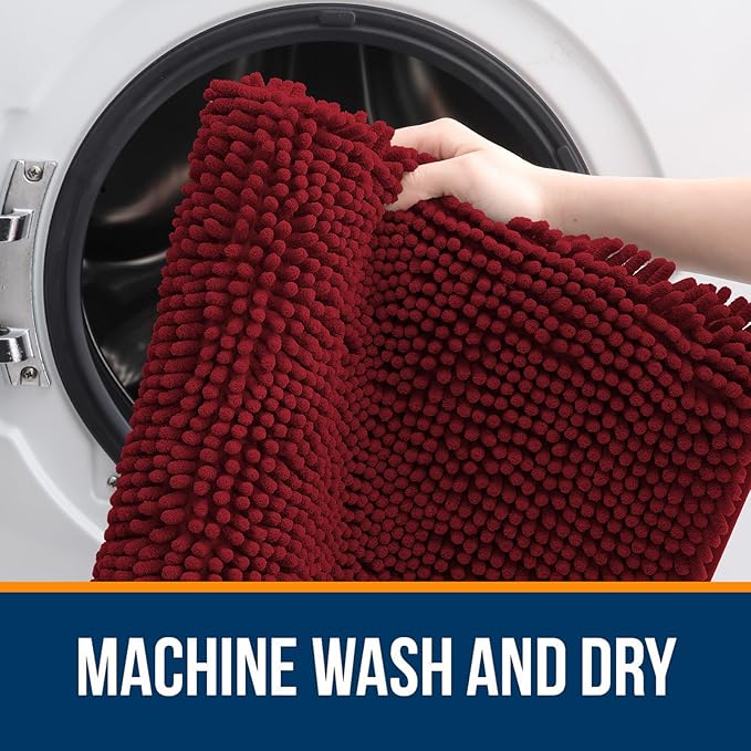 OLANLY Bathroom Rugs 36x24, Extra Soft Absorbent Chenille Bath Rugs, Rubber Backing Quick Dry, Machine Washable Bath Mats for Bathroom Floor, Tub and Shower, Home Decor Accessories, Red