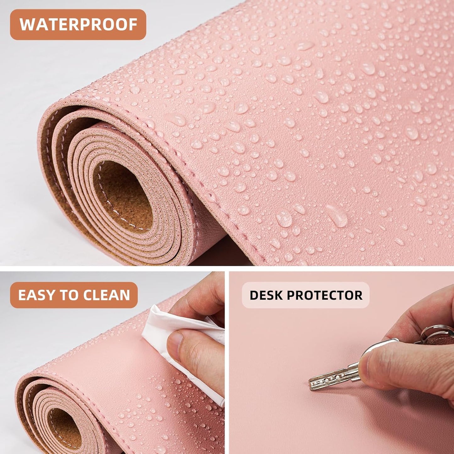 AFIING Dual-Sided Desk Pad, Natural Cork & PU Leather, Desk Mat Protector Non-Slip, Waterproof, Easy Clean,Large Mouse mats for Office and Home Work(Pink, 31.5"x17")