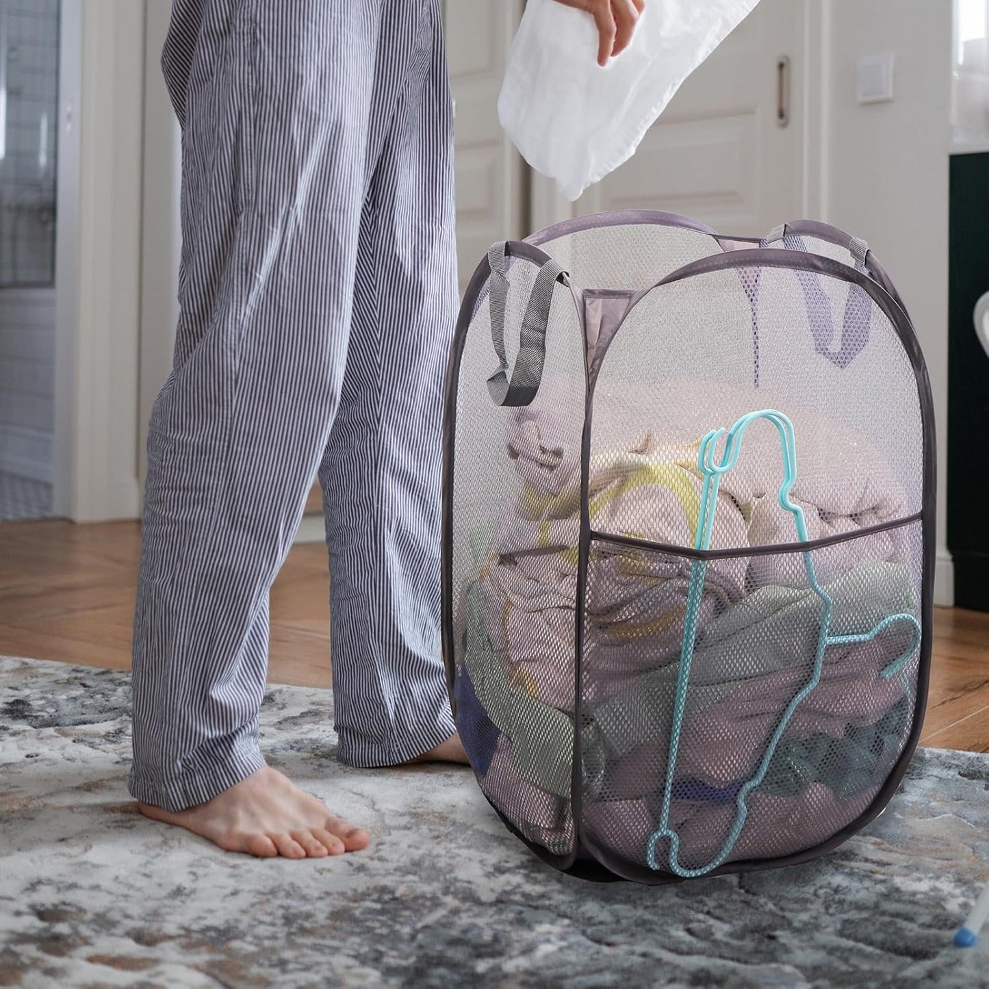 Foldable Mesh Popup Laundry Hamper,Laundry Basket Easy to Open and Fold for Dorm,Travel, College Dorms, and More (2 dark gray)