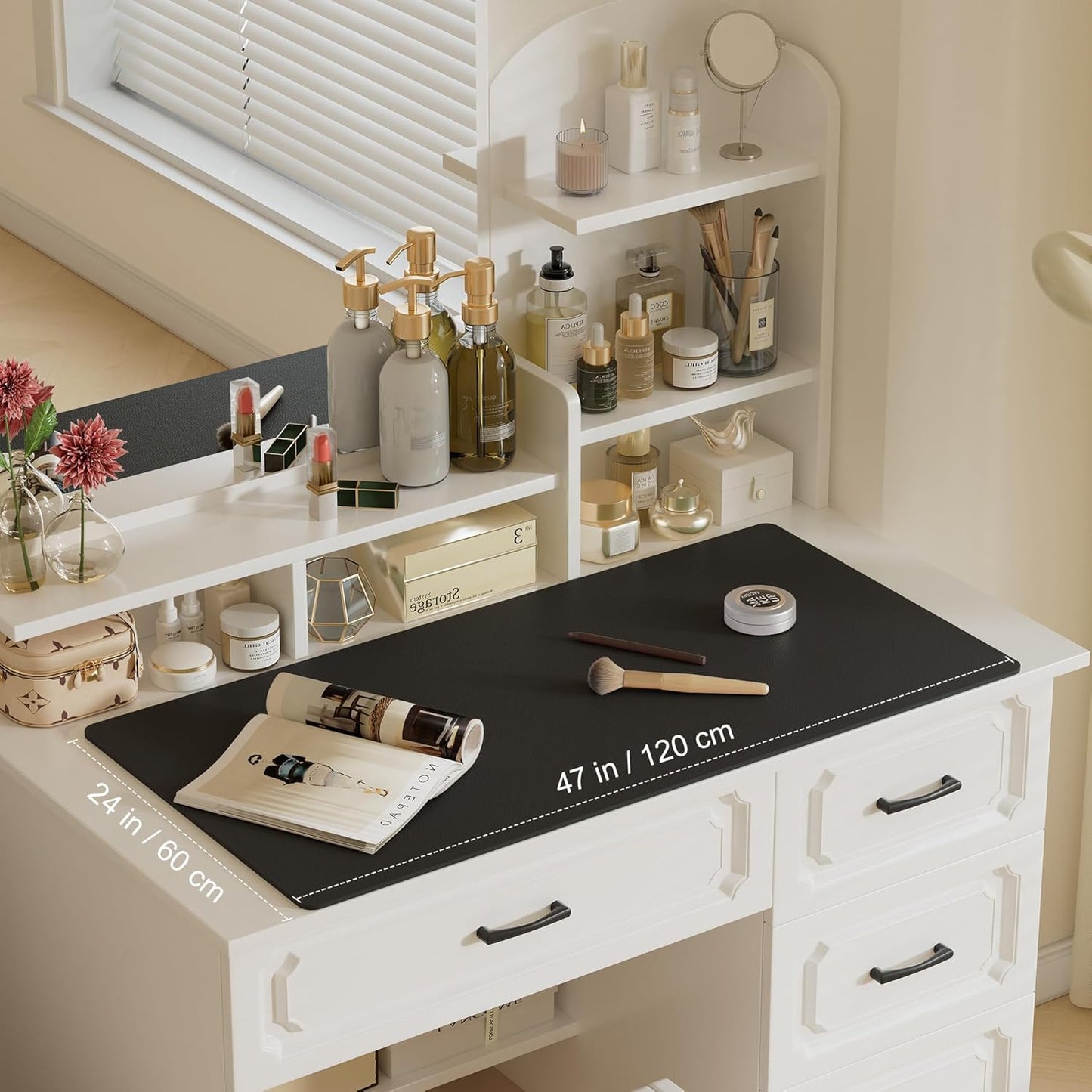 Aothia Leather Desk Pad Protector, Office Desk Mat, Large Mouse Pad, Laptop Desk Pad, Non-Slip PU Leather Desk Blotter, Waterproof Desk Writing Pad for Office and Home (Black, 47" x 24")