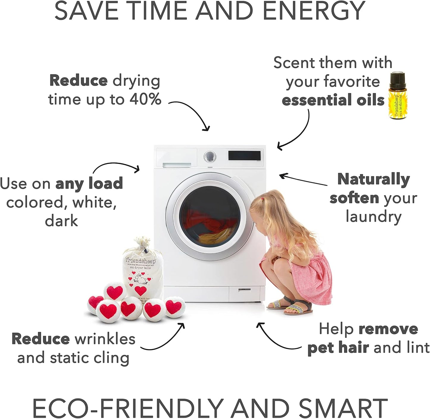 Friendsheep Wool Dryer Balls, Organic Reusable Fabric Softener Alternative for Laundry, Handmade, Fair Trade, Hypoallergenic, Eco-Friendly, Plastic-Free (6 Pack XL – One Love)