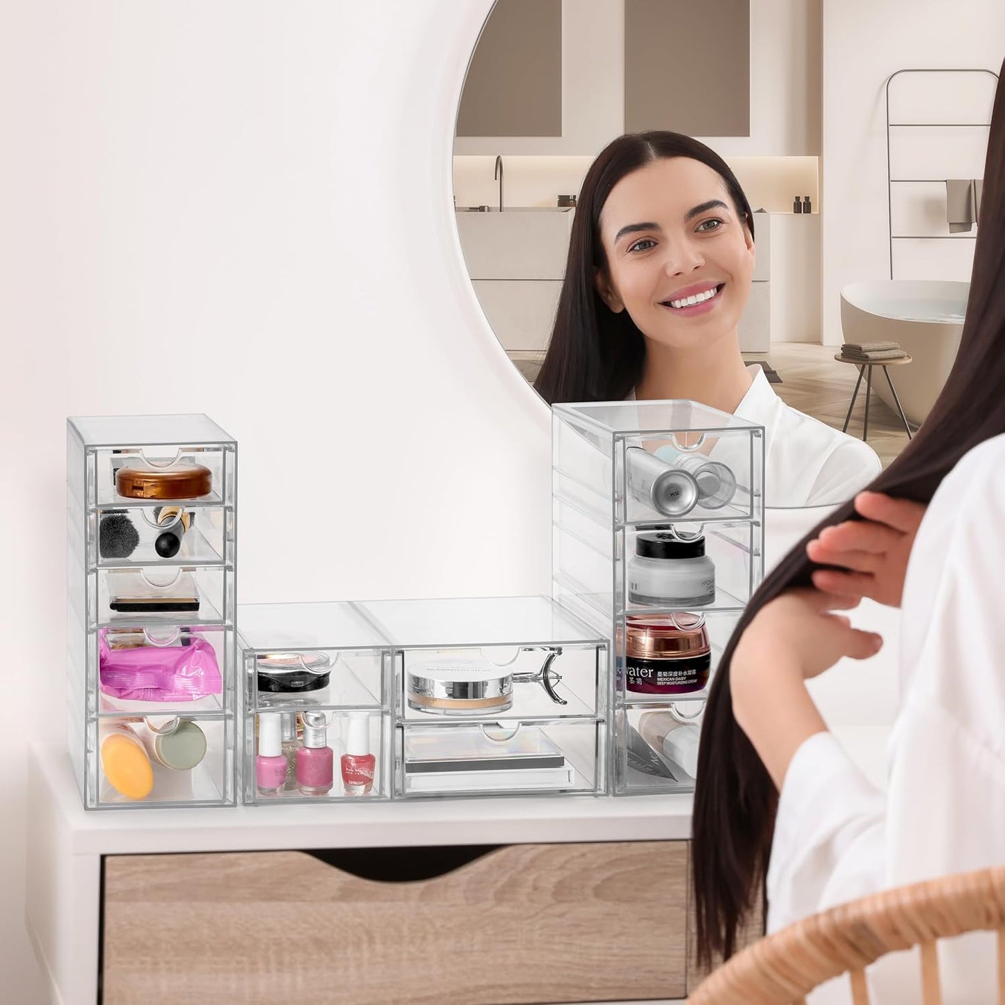 Sorbus Makeup Organizer With 12 Drawers, Acrylic Drawer Organizer for Makeup, Office Organization and Storage, Art Supplies, Jewelry, Stationary - 3 Pcs Clear Stackable Storage Bins Organizer Drawers