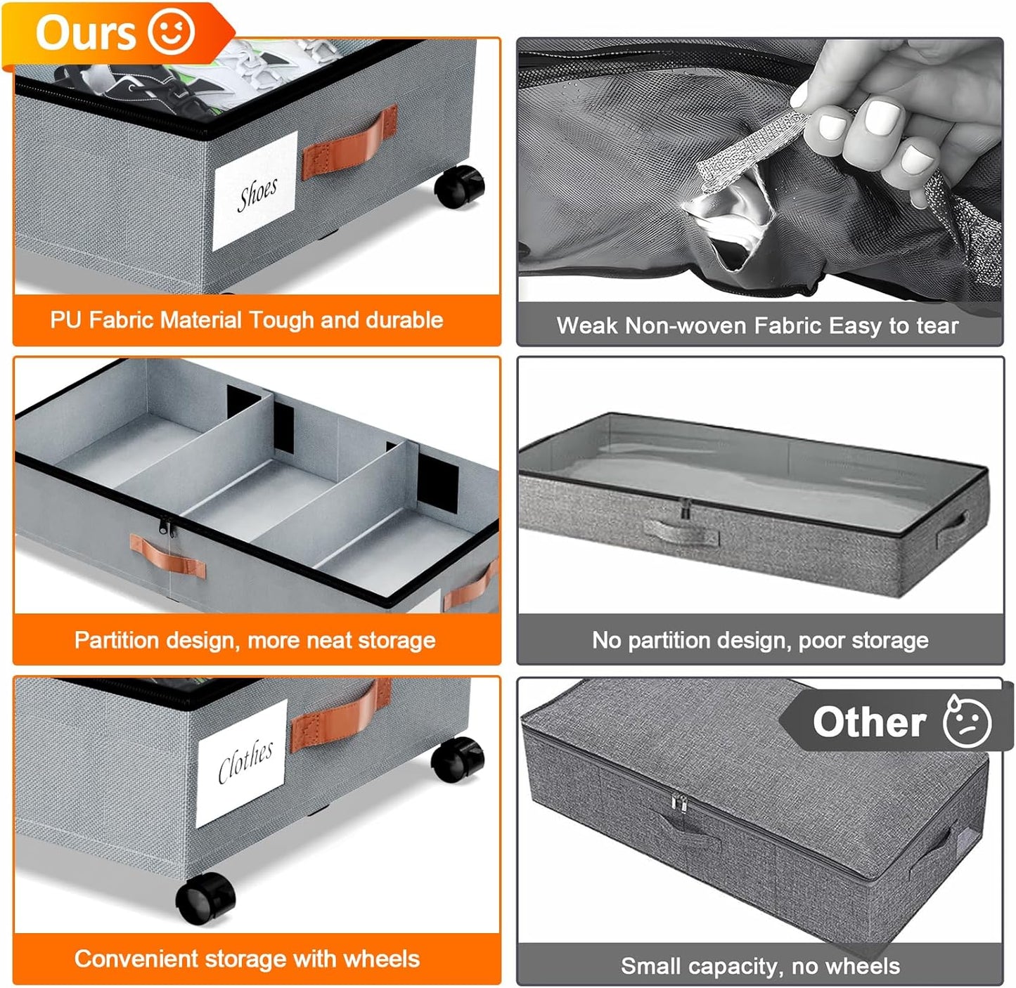 Under Bed Storage with Wheels, 1 Pack Under Bed Storage Container with Dividers & Clear Lids, Under the bed storage Organizer Bins,Underbed Storage with Wheels for Clothes,Toys,Shoes (GREY, 1 Pack)