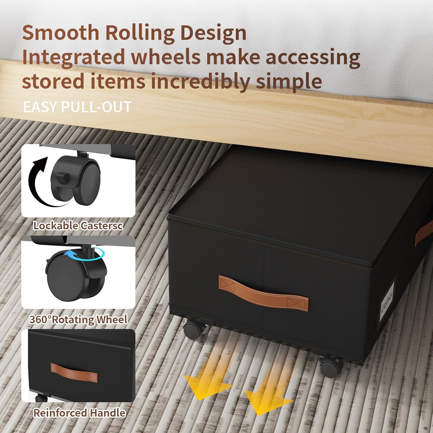 60L Under Bed Storage Bins with Wheels,2-Pack Rolling Organizers for Clothes, Shoes, Blankets & Toys,Space Saving Containers for Bedroom, Home, Dorm (9.5" High)