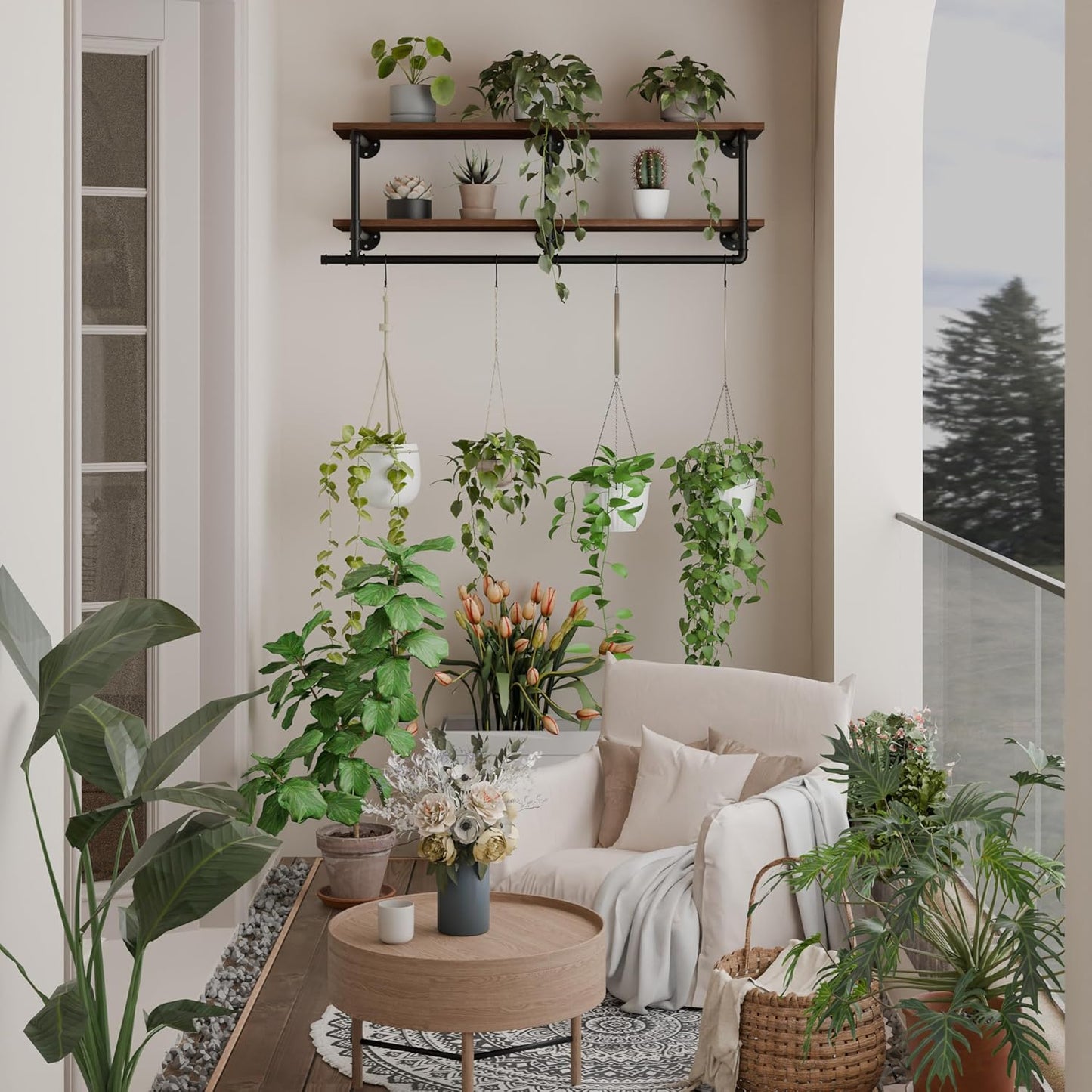 Wall Mounted Clothes Rack 12 Inch Deep, 48 Inch Heavy Duty Garment Rack with Real Walnut Wood Shelf, Multi-Purpose Hanging Rod & Space-Saving Closet Storage Organizer