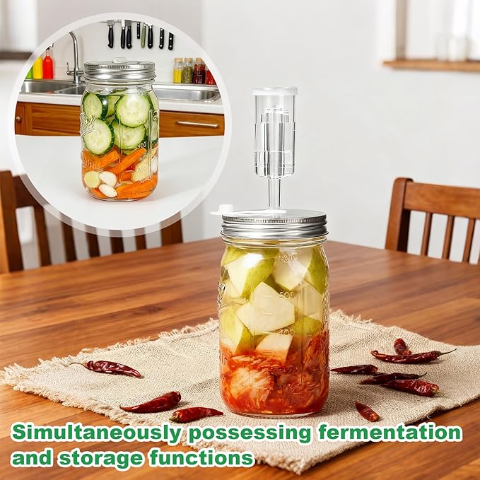 2 Pack Fermentation Jar Kit,32 oz Mason Jar Fermentation Kit with Fermenting Weights and Airlocks,Wide Mouth Mason Jar for Pickling, Canning and Sauce