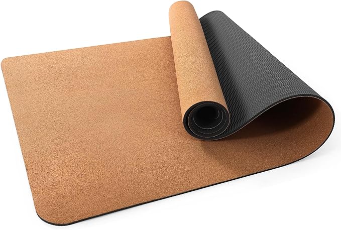 Premium Cork Yoga Mat 1/4 & 2/5 Inch Thick 72 x 26 in, Thick Cork and TPE Non Slip Yoga Mats for Women Men, Sweat Proof Eco-friendly, Great for Hot Yoga & Workouts