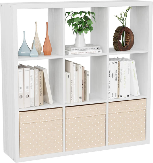 Cube Storage Organizer Bookcase, Decorative 11 inch Open Back Cubical Shelf with Thickened Border, Display Bookshelf for Living Room, Home Office, Sturdy Room (White, 9 Cube)