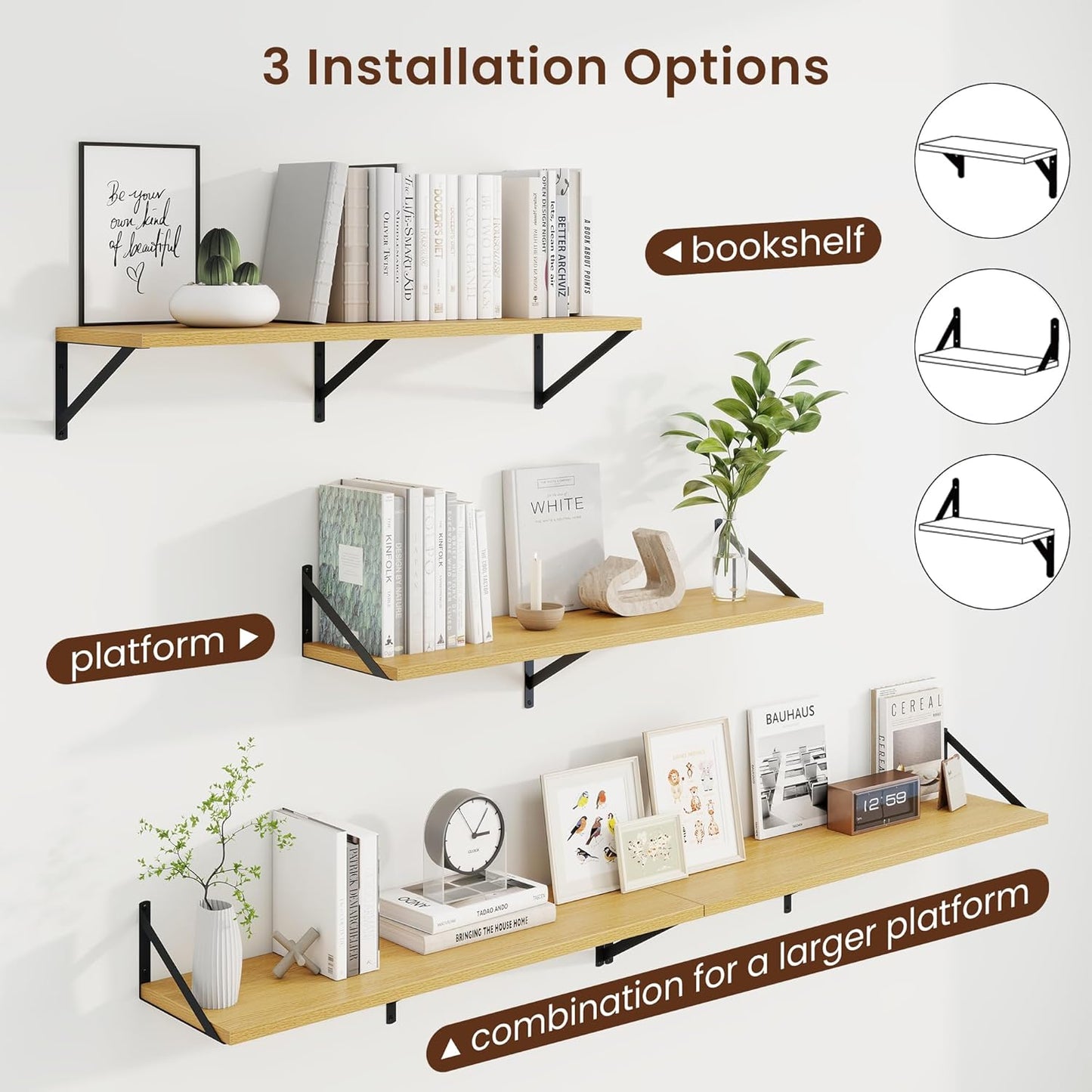 Axeman Deep Floating Shelves for Wall - 36 Inch Wide x 10 Inch Deep Floating Shelves Set of 2 -Oak Wide Wall Shelves for Living Room Bathroom Bedroom