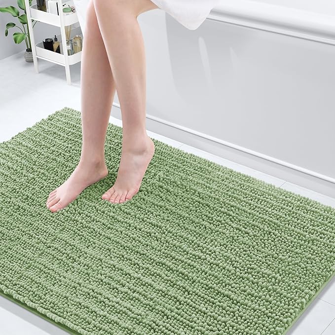 Arotive Luxury Chenille Bathroom Rug Mat, Extra Soft Thick Absorbent Shaggy Bath Rugs, Non-Slip Machine Wash Dry, Plush Bath Mats for Bathroom, Shower and Tub, 59x35, Sage Green