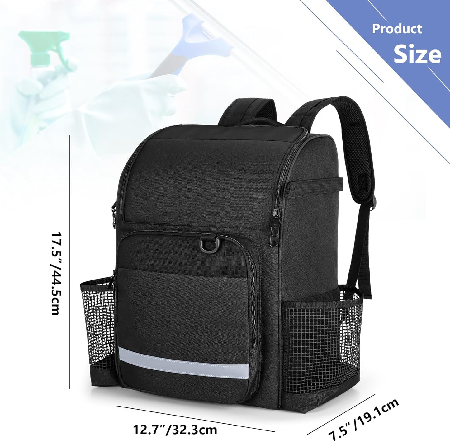 LoDrid Cleaning Bag with Thickened Adjustable Shoulder Straps, Large Cleaning Caddy Organizer with Multiple Pockets for Cleaning and Housework, Black (Patent Designed)