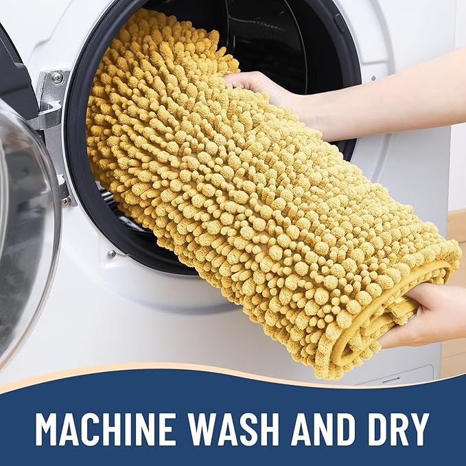 Arotive Luxury Chenille Bathroom Rug Mat, Extra Soft Thick Absorbent Shaggy Bath Rugs, Non-Slip Machine Wash Dry, Plush Bath Mats for Bathroom, Shower and Tub, 40x24, Yellow