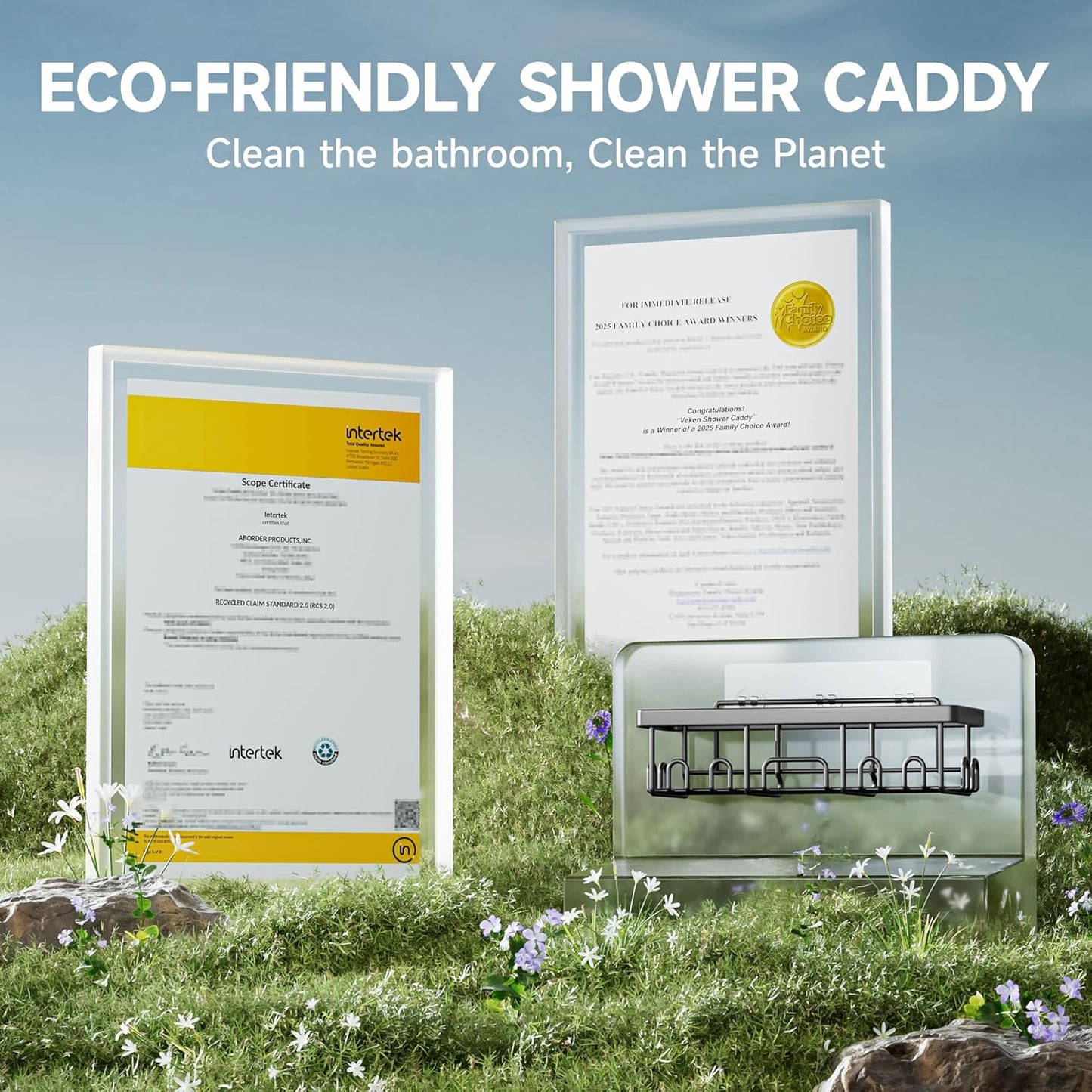 Veken Rustproof & Waterproof Shower Caddy 5-Pack, No Drilling Adhesive Wall Mounted Shower Shelves, Racks For Inside Shower, Large Bathroom Organizer Storage Accessories, Ideal for Home&Kitchen, Black