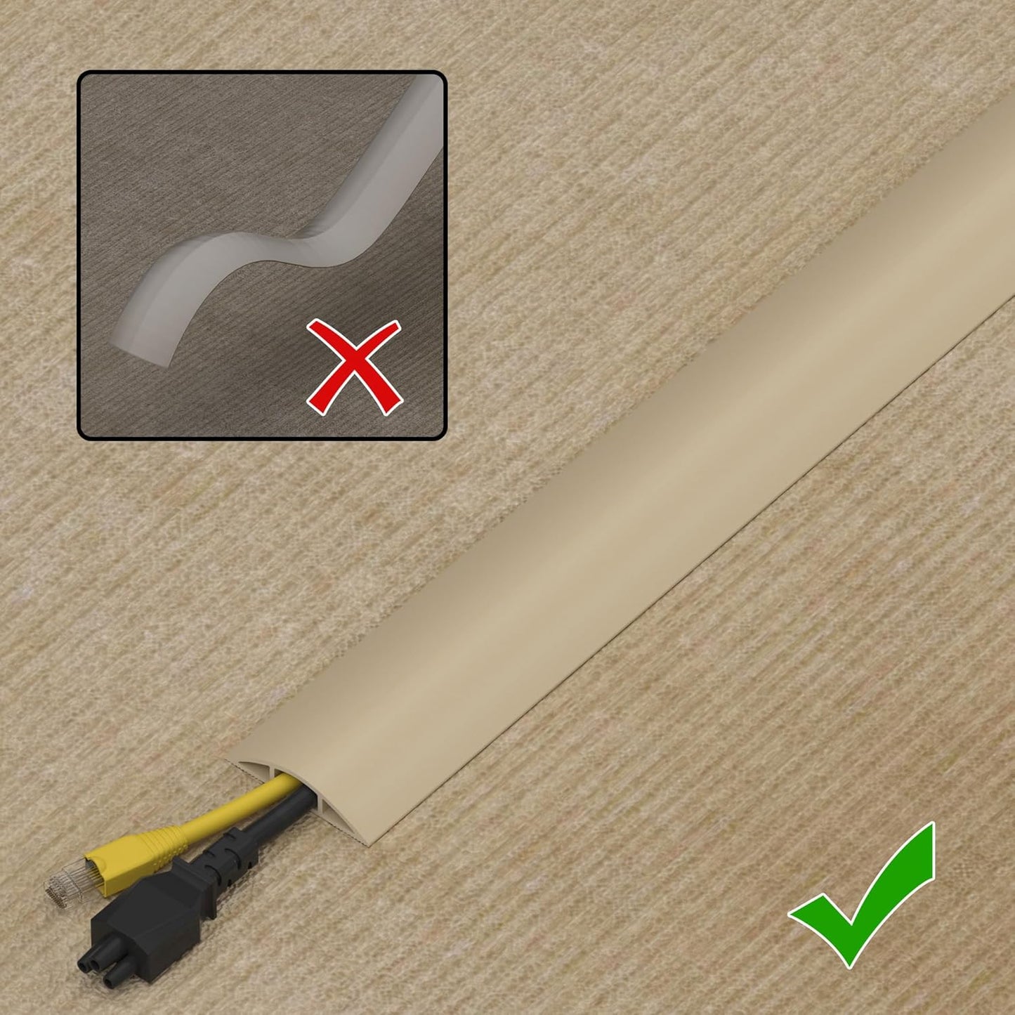 ZhiYo 6ft Cord Hider Floor, Soft PVC Cord Covers for Wires on Floor, Wire Cover to Hide Extension Cords, Cable Cover Protect Cords & Prevent Trips, Cable Cavity: W0.6in x H0.32in, Ivory