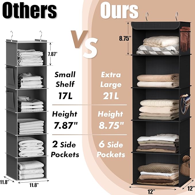 Simple Houseware 5 Shelf Hanging Closet Organizer, Black