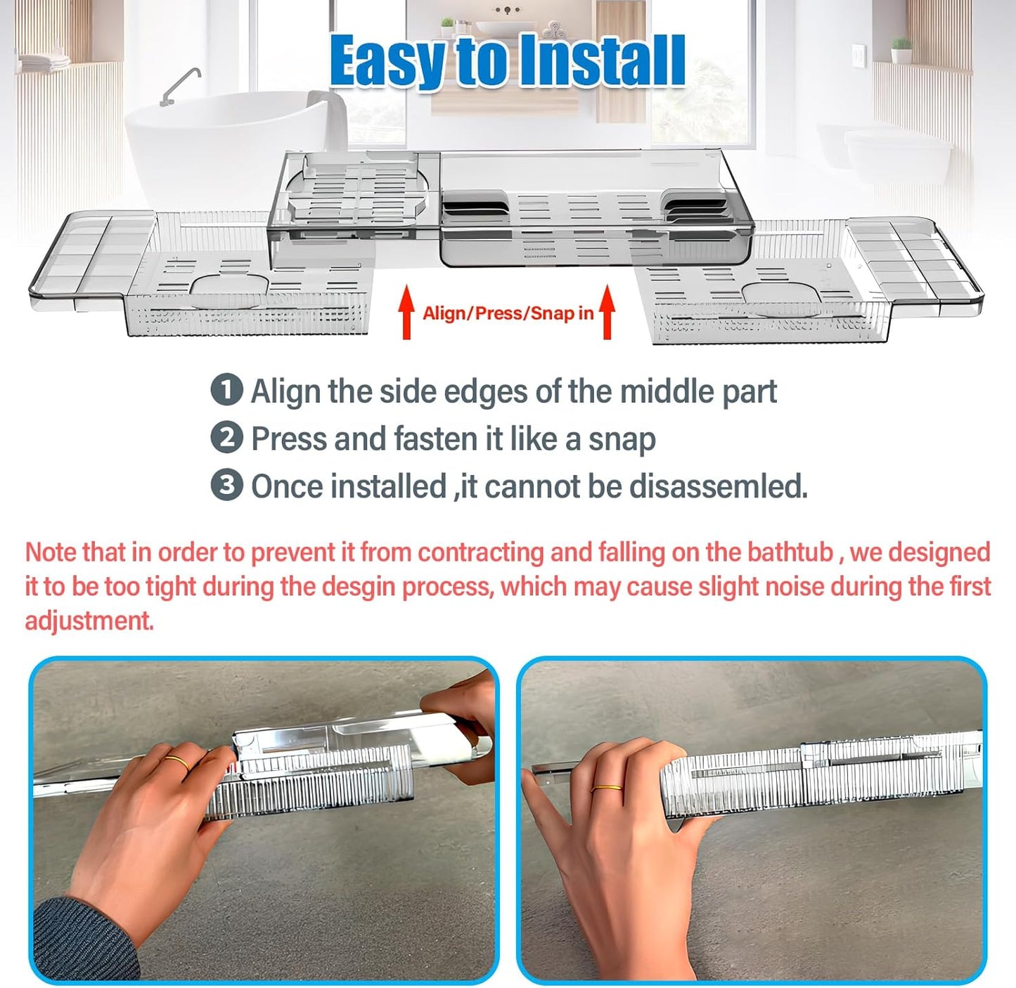 HOMEE Acrylic Bathtub Tray, Expandable Bath Caddy Tray for Bathtub, Bath Tub Tray Table, Adjustable Bath Shelf Tub Board Organizer Trays for Bathroom