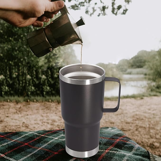 20 oz Tumbler with Handle and Lid, Stainless Steel Tumbler Insulated Travel Coffee Mug, Spill Proof Double Wall Vacuum Tumbler Cup Keep Drink Hot & Cold, Grey, 12 Pack