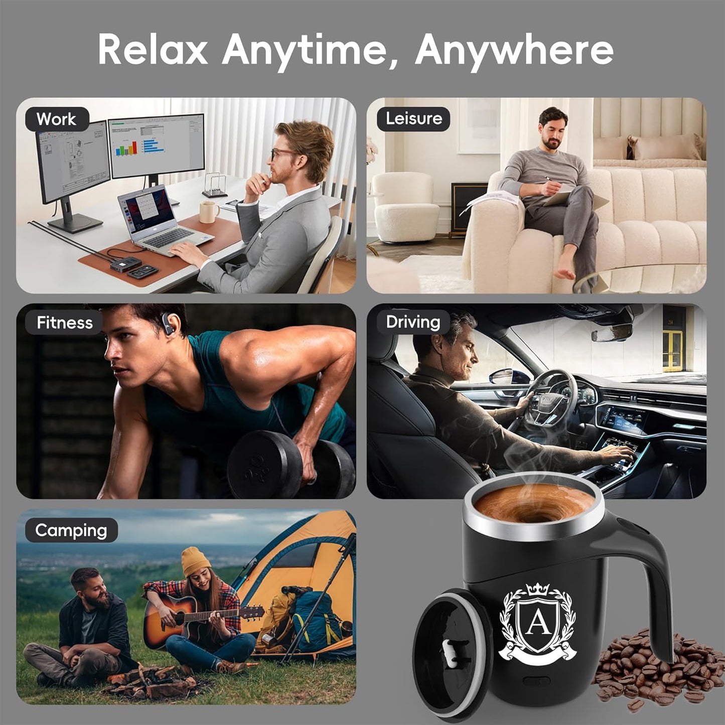 Magnetic Stirring Coffee Mug Stainless Insulated Cup Men Christmas Gag Funny Weird Novelty Useful Gifts Unique Coworker White Elephant for Adults Work Office Party Teacher Family Co Worker Colleague