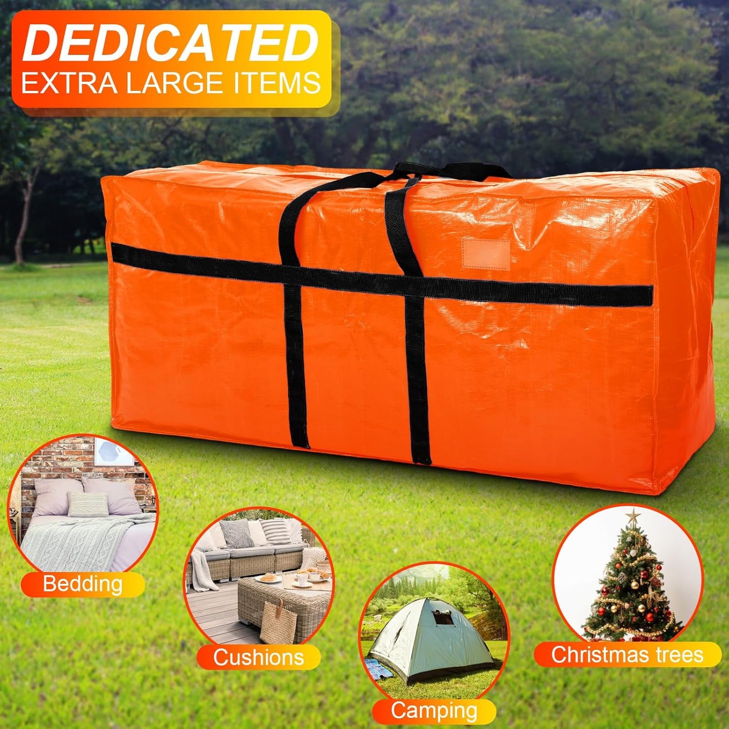 6 Pcs 66 Gallon Large Moving Bags with Zipper and Handles Foldable Storage Duffle Bags Heavy Duty Extra Large Totes for College Dorm Travel Clothes Blankets Bedding Moving (Orange)