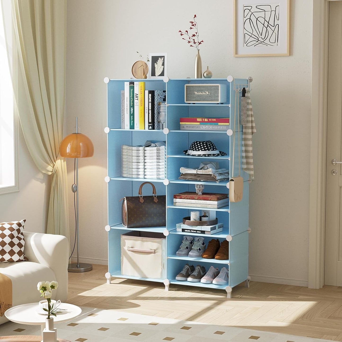 AWTATOS Closet Organizer 8 Cube Storage Shelves Closet Storage Clothes Organizers Stackable Cubby Shelving for Closet Bedroom Living Room Blue